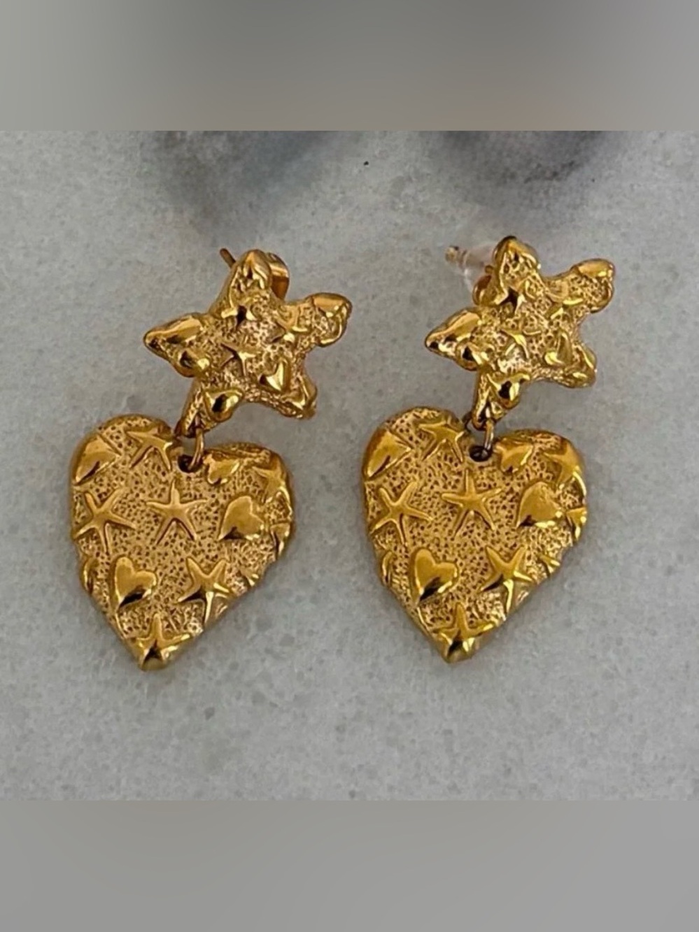 Gold Star & Heart Dangle Earrings